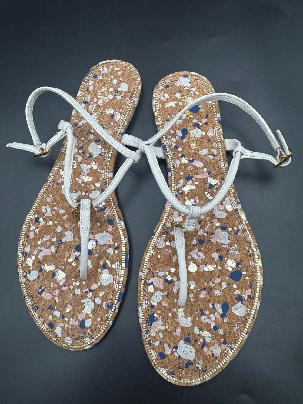 Tory Burch Miller Cork Splatter Ankle Strap Sandals Size 7M